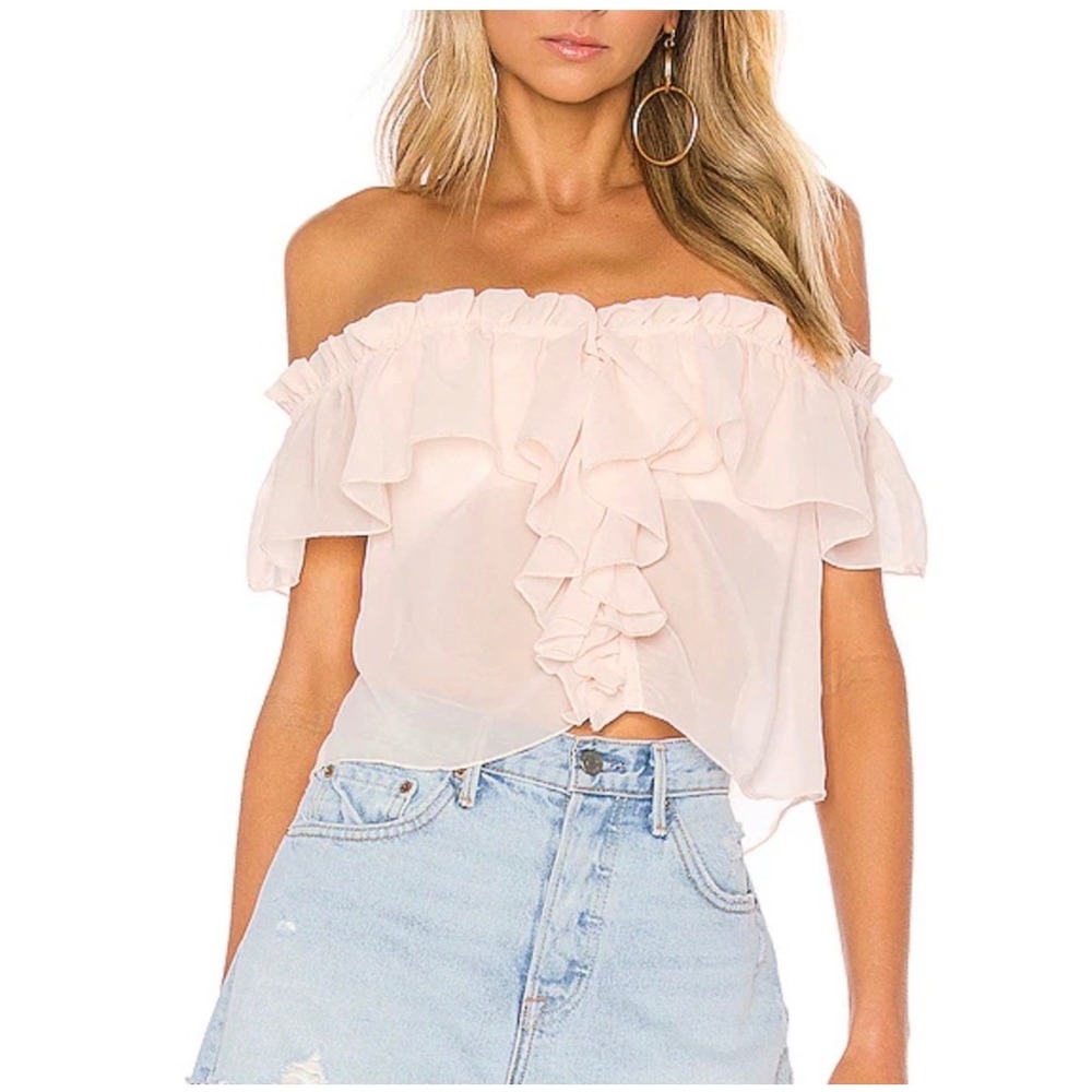 House of Harlow 1960 Blush Pink Ruffle Off Shoulder Chiffon Crop Top Small